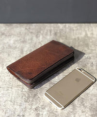Handmade Black Leather Mens Bifold Long Wallet Brown Multifunction Wallet Phone Wallet Card Holder Clutch Men - iwalletsmen