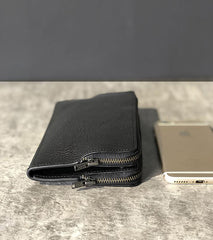 Handmade Black Leather Mens Bifold Long Wallet Brown Multifunction Wallet Phone Wallet Card Holder Clutch Men - iwalletsmen