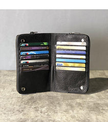 Handmade Black Leather Mens Bifold Long Wallet Brown Multifunction Wallet Phone Wallet Card Holder Clutch Men - iwalletsmen