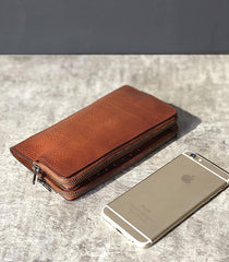 Handmade Black Leather Mens Bifold Long Wallet Brown Multifunction Wallet Phone Wallet Card Holder Clutch Men - iwalletsmen