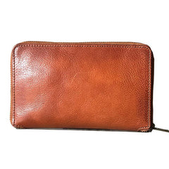 Handmade Black Leather Mens Bifold Long Wallet Brown Zipper Long Wallets Card Holders Clutch Men - iwalletsmen