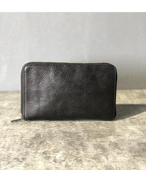 Handmade Black Leather Mens Bifold Long Wallet Brown Zipper Long Wallets Card Holders Clutch Men - iwalletsmen