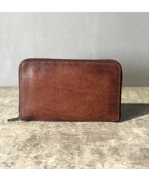 Handmade Black Leather Mens Bifold Long Wallet Brown Zipper Long Wallets Card Holders Clutch Men - iwalletsmen