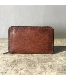 Handmade Black Leather Mens Bifold Long Wallet Brown Zipper Long Wallets Card Holders Clutch Men - iwalletsmen
