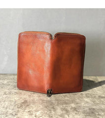 Handmade Black Leather Mens Bifold Long Wallet Brown Zipper Long Wallets Card Holders Clutch Men - iwalletsmen