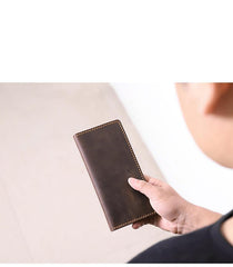 Handmade Blue Leather Mens Bifold Long Wallet Personalized Blue Checkbook Wallets for Men - iwalletsmen