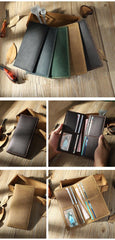 Handmade Blue Leather Mens Bifold Long Wallet Personalized Blue Checkbook Wallets for Men - iwalletsmen