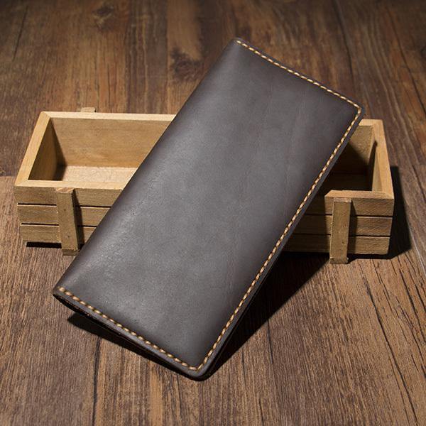 Handmade Blue Leather Mens Bifold Long Wallet Personalized Blue Checkbook Wallets for Men - iwalletsmen