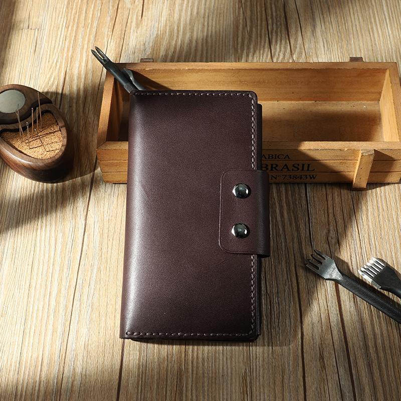 Handmade Black Leather Mens Bifold Long Wallets Personalized Black Checkbook Leather Wallets for Men - iwalletsmen