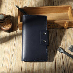 Handmade Blue Leather Mens Bifold Long Wallets Personalized Blue Checkbook Leather Wallets for Men - iwalletsmen