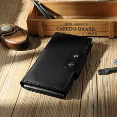 Handmade Black Leather Mens Bifold Long Wallets Personalized Black Checkbook Leather Wallets for Men - iwalletsmen