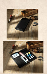 Handmade Black Leather Mens Bifold Long Wallets Personalized Black Checkbook Wallet for Men - iwalletsmen