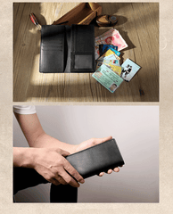 Handmade Black Leather Mens Bifold Long Wallets Personalized Black Checkbook Wallet for Men - iwalletsmen