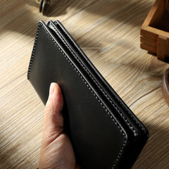 Handmade Black Leather Mens Bifold Long Wallets Personalized Black Checkbook Wallet for Men - iwalletsmen