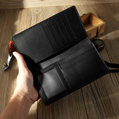Handmade Black Leather Mens Bifold Long Wallets Personalized Black Checkbook Wallet for Men - iwalletsmen