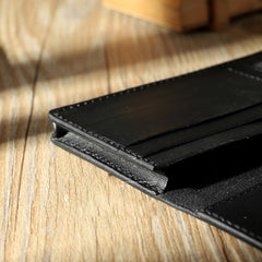 Handmade Black Leather Mens Bifold Long Wallets Personalized Black Checkbook Wallet for Men - iwalletsmen