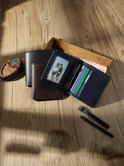Handmade Coffee Leather Mens Billfold Wallets Personalize Coffee Bifold Small Wallets for Men - iwalletsmen