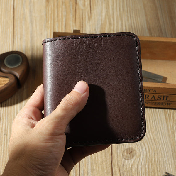 Handmade Coffee Leather Mens Billfold Wallets Personalize Coffee Bifold Small Wallets for Men - iwalletsmen