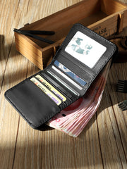 Handmade Coffee Leather Mens Billfold Wallets Personalize Coffee Bifold Small Wallets for Men - iwalletsmen
