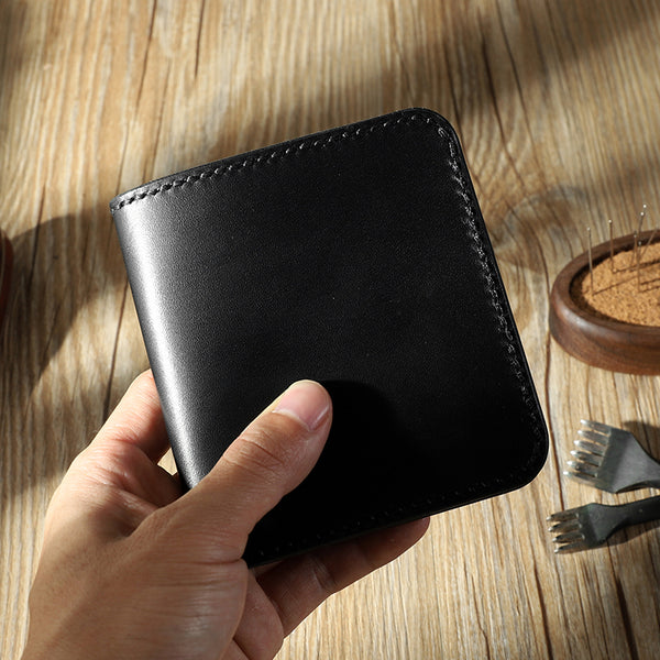 Handmade Black Leather Mens Billfold Wallets Personalize Black Bifold Small Wallets for Men - iwalletsmen