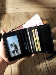 Handmade Black Leather Mens Billfold Wallets Personalize Black Bifold Small Wallets for Men - iwalletsmen