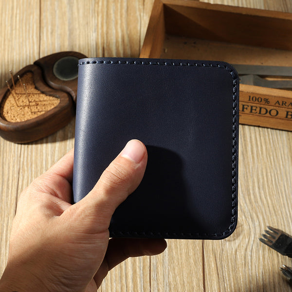 Handmade Blue Leather Mens Billfold Wallets Personalize Blue Bifold Small Wallets for Men - iwalletsmen