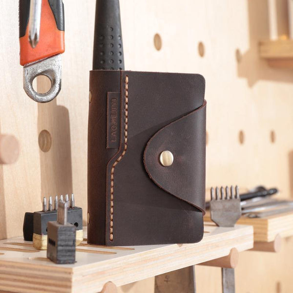 Handmade Coffee Leather Mens Card Holders Wallet Personalized Card Wallets for Men - iwalletsmen