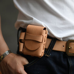 Handmade Tan Leather Mens Cigarette Case with Lighter Holder Belt Loop for Men