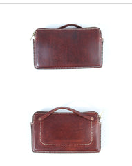 Handmade Black Leather Mens Cool Clutch Wallet Biker Clutch Brown Wristlet Wallet for Men - iwalletsmen