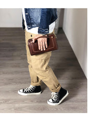 Handmade Black Leather Mens Cool Clutch Wallet Biker Clutch Brown Wristlet Wallet for Men - iwalletsmen