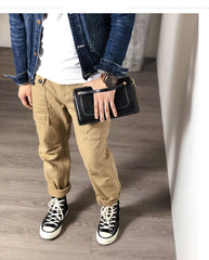 Handmade Black Leather Mens Cool Clutch Wallet Biker Clutch Brown Wristlet Wallet for Men - iwalletsmen