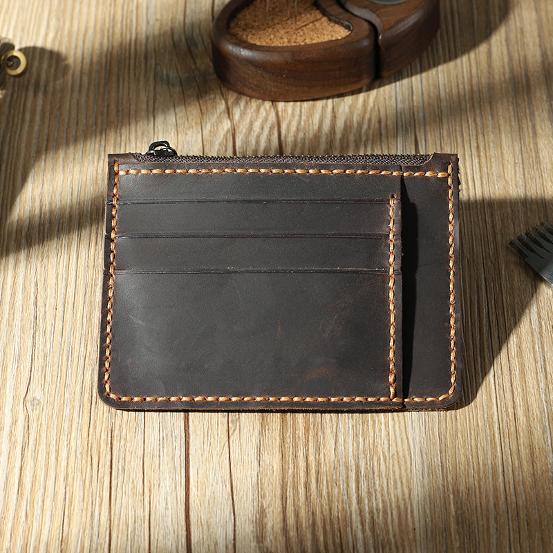 Handmade Coffee Leather Mens Front Pocket Wallets Personalized Slim Card Wallet for Men - iwalletsmen