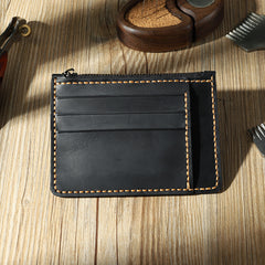 Handmade Black Leather Mens Front Pocket Wallets Personalized Slim Card Wallet for Men - iwalletsmen