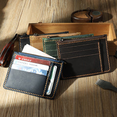 Handmade Black Leather Mens Front Pocket Wallets Personalized Slim Card Wallet for Men - iwalletsmen