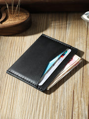 Handmade Black Leather Mens Front Pocket Wallets Personalized Slim Card Wallets for Men - iwalletsmen