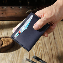 Handmade Blue Leather Mens Front Pocket Wallets Personalized Slim Card Wallets for Men - iwalletsmen