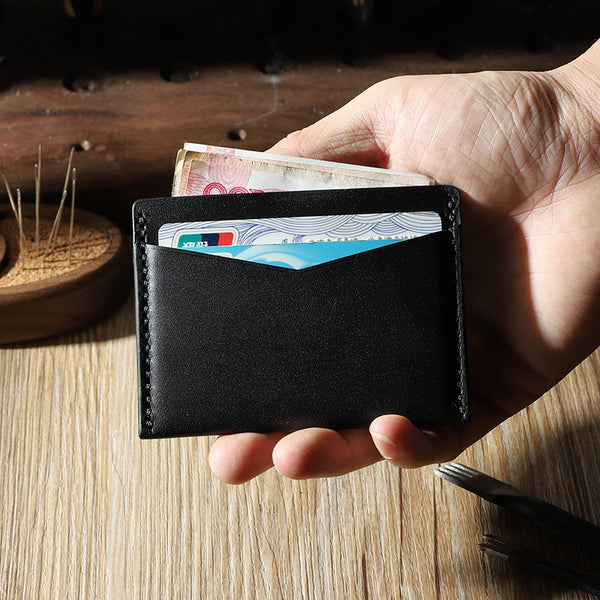Handmade Black Leather Mens Front Pocket Wallets Personalized Slim Card Wallets for Men - iwalletsmen