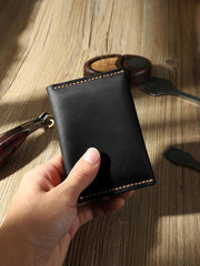 Handmade Coffee Leather Mens Small Card Holders Wallet Personalized Bifold Card Wallets for Men - iwalletsmen