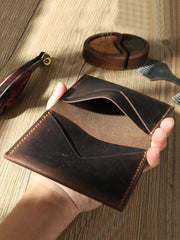 Handmade Blue Leather Mens Small Card Holders Wallet Personalized Bifold Card Wallets for Men - iwalletsmen