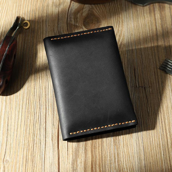 Handmade Black Leather Mens Small Card Holders Wallet Personalized Bifold Card Wallets for Men - iwalletsmen