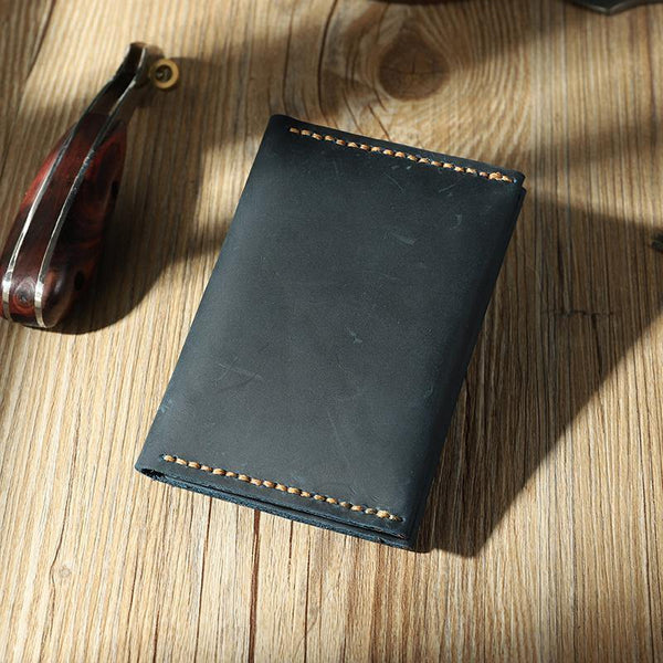 Handmade Blue Leather Mens Small Card Holders Wallet Personalized Bifold Card Wallets for Men - iwalletsmen
