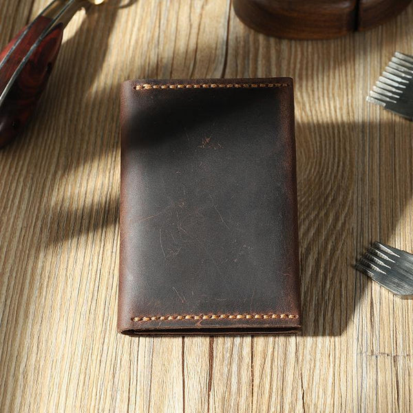 Handmade Coffee Leather Mens Small Card Holders Wallet Personalized Bifold Card Wallets for Men - iwalletsmen
