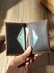 Handmade Coffee Leather Mens Small Card Holders Wallet Personalized Bifold Card Wallets for Men - iwalletsmen