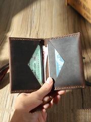 Handmade Black Leather Mens Small Card Holders Wallet Personalized Bifold Card Wallets for Men - iwalletsmen
