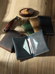Handmade Blue Leather Mens Small Card Holders Wallet Personalized Bifold Card Wallets for Men - iwalletsmen