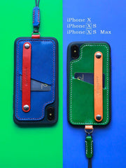 Handmade Green Leather iPhone X Case with Card Holder CONTRAST COLOR iPhone X Leather Case - iwalletsmen