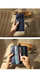 Handmade Black Mens Bifold Long Wallets Personalized Black Leather Checkbook Wallets for Men - iwalletsmen