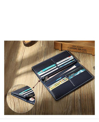 Handmade Black Mens Bifold Long Wallets Personalized Black Leather Checkbook Wallets for Men - iwalletsmen
