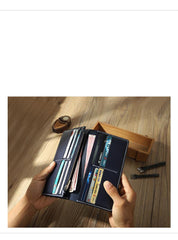Handmade Black Mens Bifold Long Wallets Personalized Black Leather Checkbook Wallets for Men - iwalletsmen