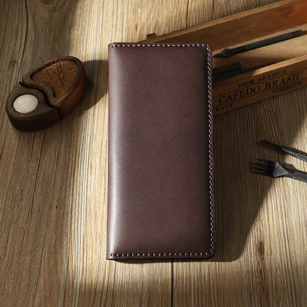 Handmade Coffee Mens Bifold Long Wallets Personalized Coffee  Leather Checkbook Wallets for Men - iwalletsmen